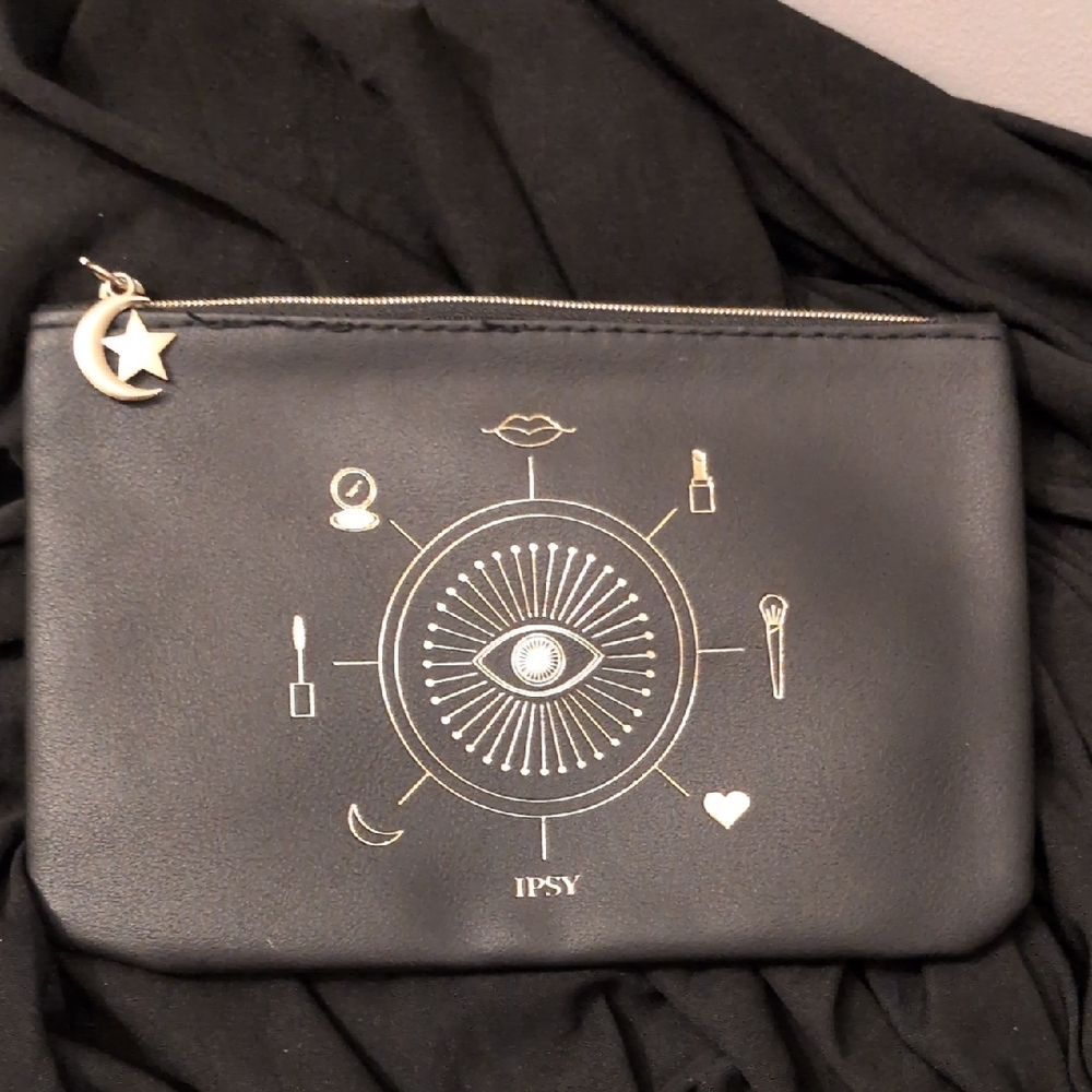 Ipsy Black Makeup Pouch with Gold Celestial Design